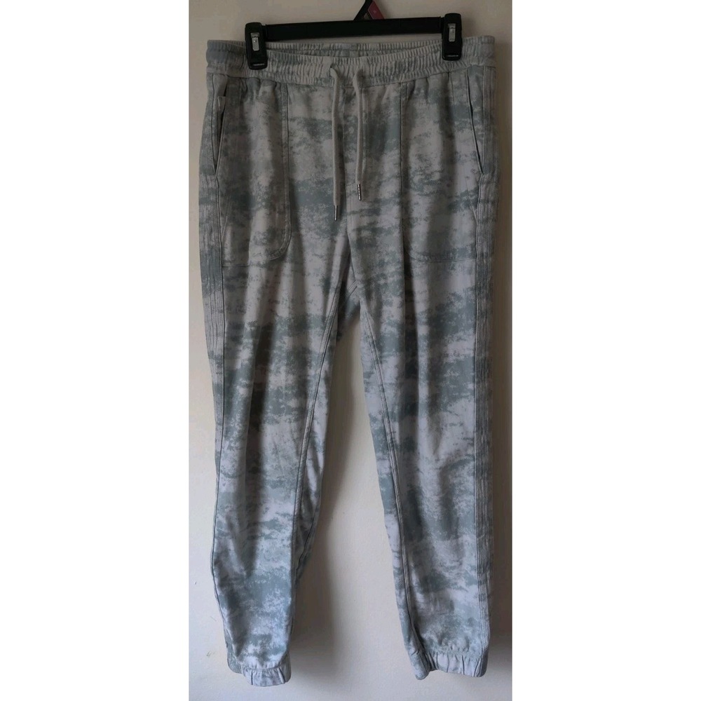 Athleta Farallon Printed Jogger Pants Fog Camo Sage Green Pockets Size Medium